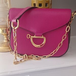 Ralph Lauren fuschia pink leather Newbury mini shoulder bag
